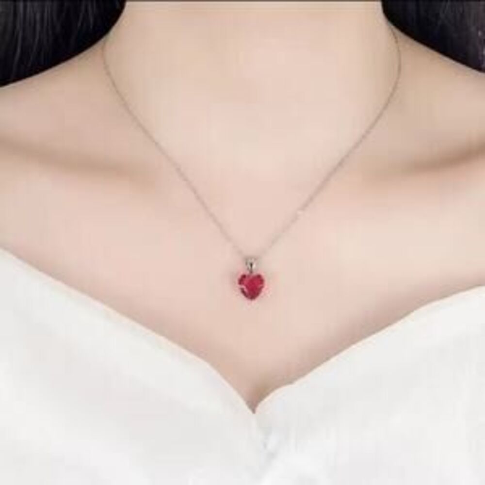 Sterling Silver Red Lab Heart Ruby Necklace Earrings Ring Set Vintage Fashion